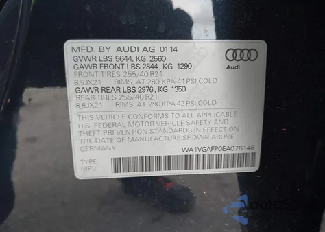 2014 Audi Sq5 3.0T Premium Plus z USA, uszkodzony, nr VIN WA1VGAFP0EA076146